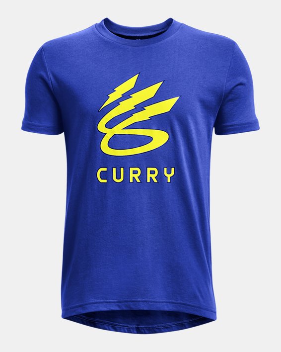 Boys' Curry Lightning Logo Short Sleeve, Blue, pdpMainDesktop image number 0
